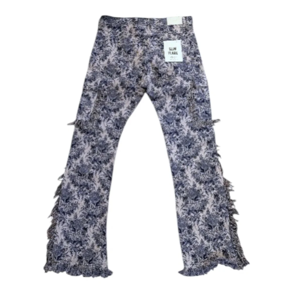 KDNK Tapestry Fringe Slim Flare Jeans Size 30 New
